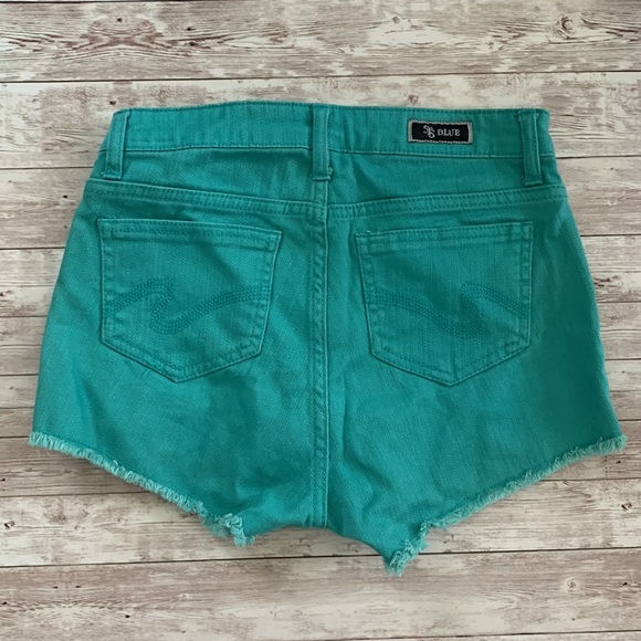 STS Blue Aqua Blue High Waisted Raw Hem Jean Shorts - Picture 3 of 6